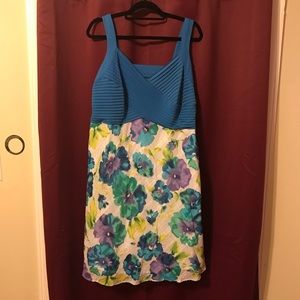 Sleeveless blue floral knee length dress 18w